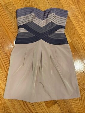 BCBG Strapless Two-Tone Bandage Detail Dress in Taupe and Purple